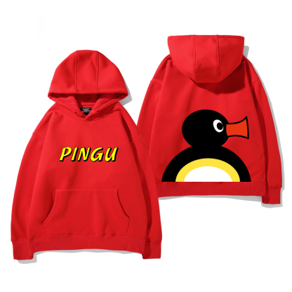企鵝家族PINGU 聯名衛衣2024秋冬新款親子情侶裝薄絨款連帽衛衣