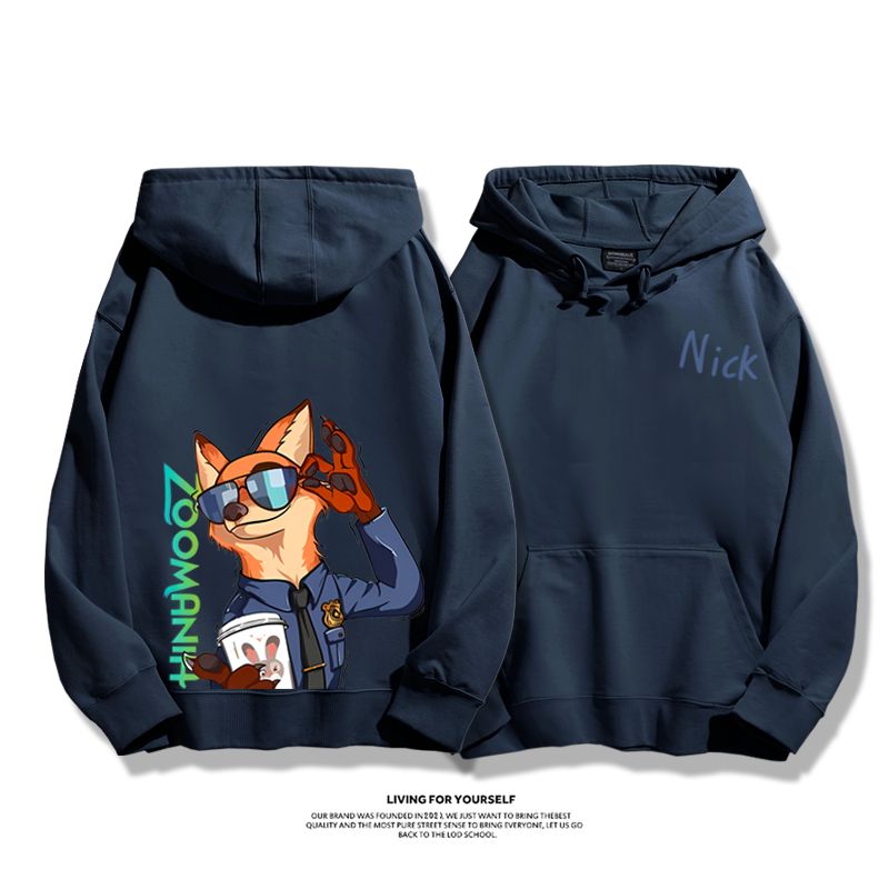 瘋狂動物城聯名衛衣2024秋冬新款親子情侶裝薄絨款連帽衛衣