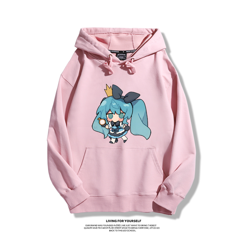 日系Q版初音未來聯名衛衣2023秋冬新款親子情侶裝薄絨款連帽衛衣