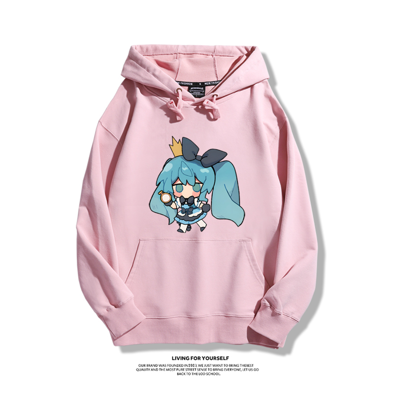 日系Q版初音未來聯名衛衣2023秋冬新款親子情侶裝薄絨款連帽衛衣