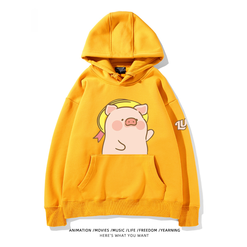 LULU豬 聯名衛衣2024秋冬新款親子情侶裝薄絨款連帽衛衣