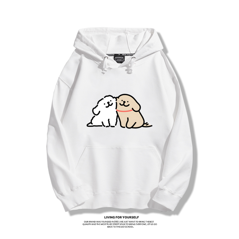 線條小狗手繪聯名衛衣2023秋冬新款親子情侶裝薄絨款連帽衛衣