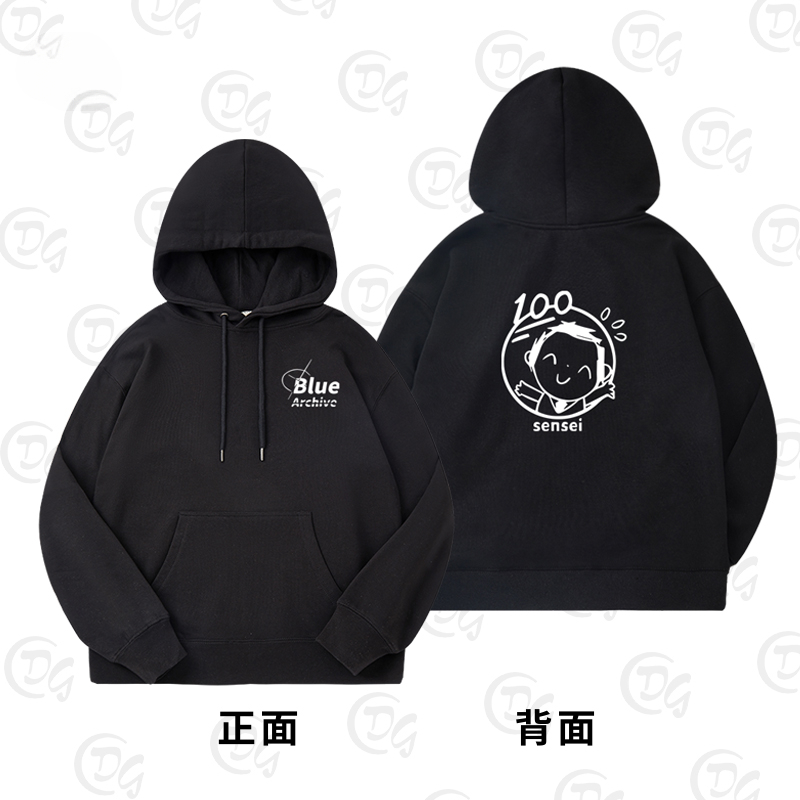 蔚藍檔案sensei聯名衛衣2024秋冬新款親子情侶裝薄絨款連帽衛衣