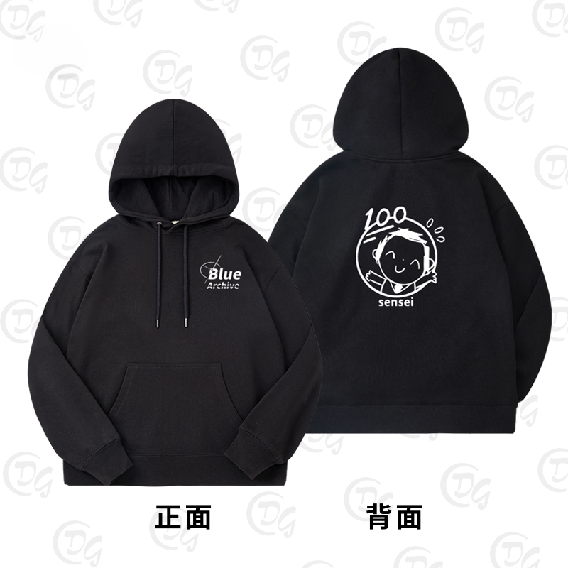 蔚藍檔案sensei聯名衛衣2024秋冬新款親子情侶裝薄絨款連帽衛衣