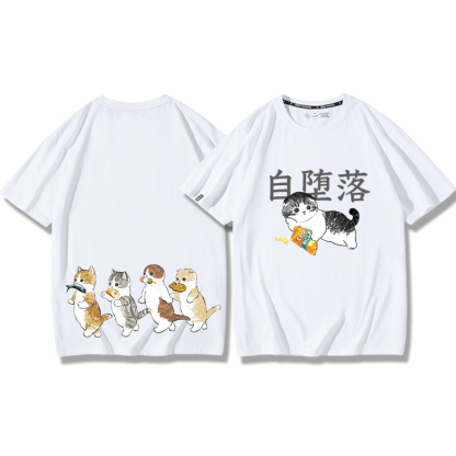 貓咪鯊魚呆萌可愛2024親子情侶男女同款 純棉T恤