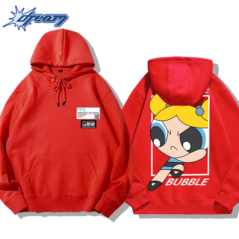 飛天小女警聯名衛衣2024秋冬新款親子情侶裝薄絨款連帽衛衣