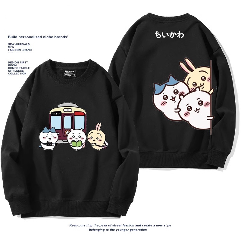 Chiikawa聯名衛衣2024秋冬新款親子情侶裝薄絨款連帽衛衣