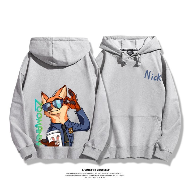 瘋狂動物城聯名衛衣2024秋冬新款親子情侶裝薄絨款連帽衛衣