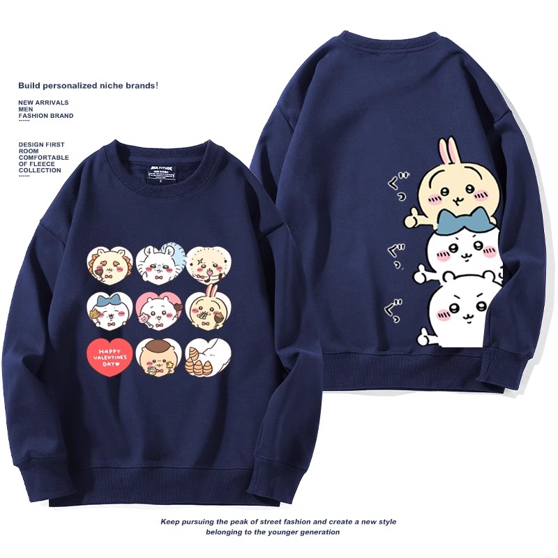 Chiikawa聯名衛衣2024秋冬新款親子情侶裝薄絨款連帽衛衣