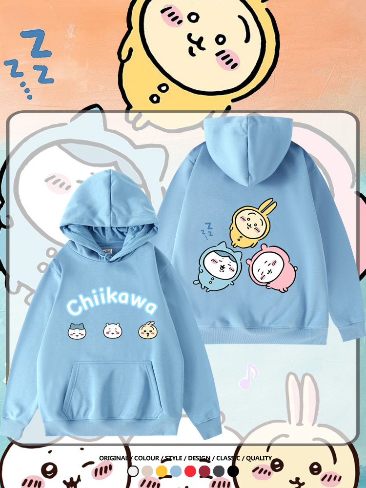 chiikawa 聯名衛衣2024秋冬新款親子情侶裝薄絨款連帽衛衣