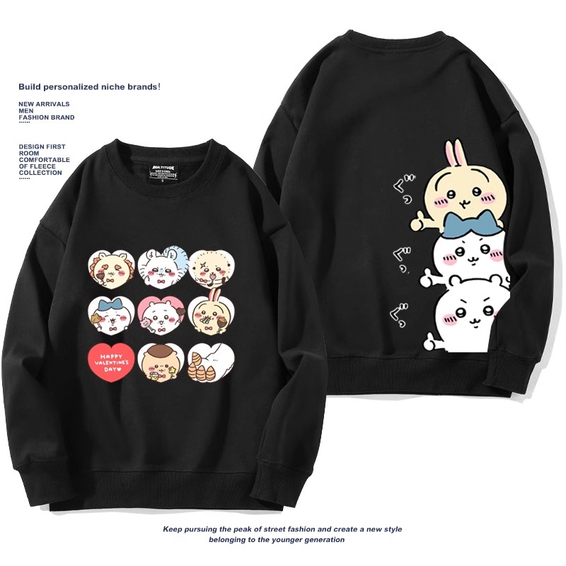 Chiikawa聯名衛衣2024秋冬新款親子情侶裝薄絨款連帽衛衣