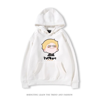 排球少年聯名衛衣2024秋冬新款親子情侶裝薄絨款連帽衛衣