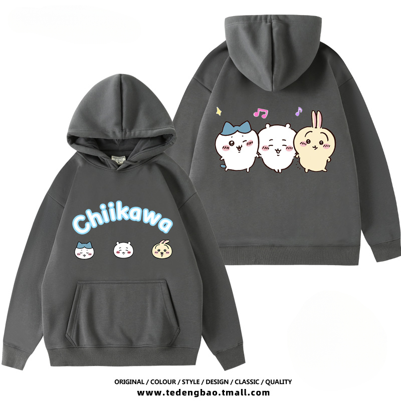 chiikawa 聯名衛衣2024秋冬新款親子情侶裝薄絨款連帽衛衣