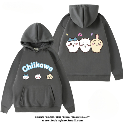 chiikawa 聯名衛衣2024秋冬新款親子情侶裝薄絨款連帽衛衣