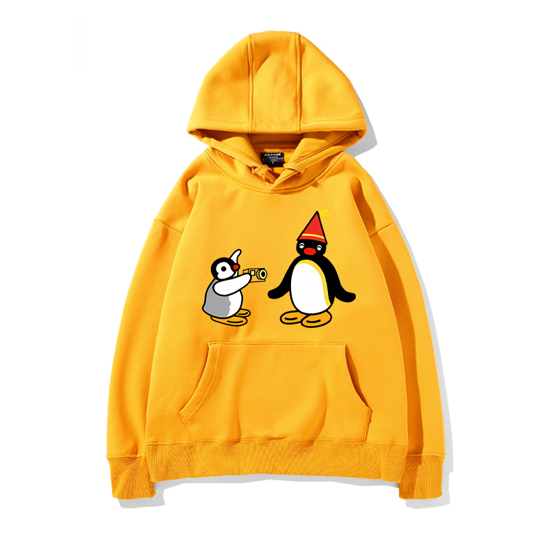企鵝家族PINGU 聯名衛衣2024秋冬新款親子情侶裝薄絨款連帽衛衣