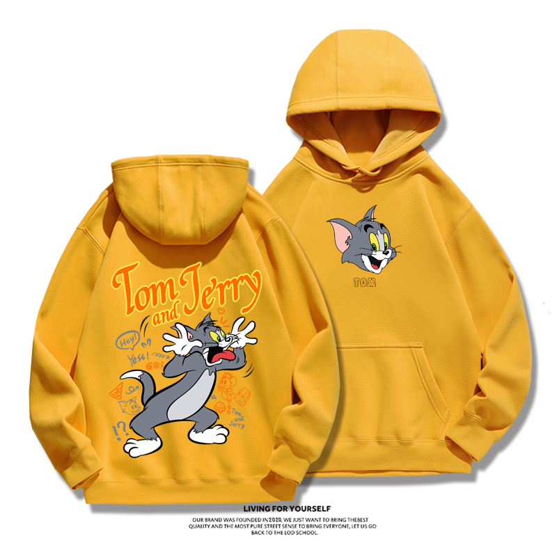 貓和老鼠聯名衛衣2024秋冬新款親子情侶裝薄絨款連帽衛衣