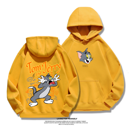 貓和老鼠聯名衛衣2024秋冬新款親子情侶裝薄絨款連帽衛衣
