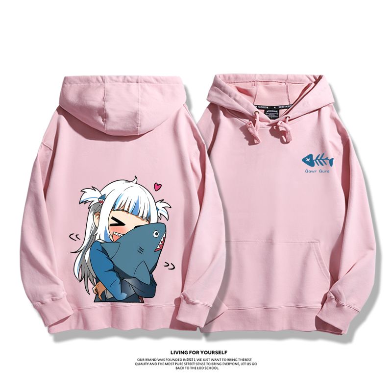 Gawr Gura聯名衛衣2023秋冬新款親子情侶裝薄絨款連帽衛衣