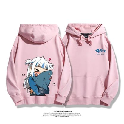 Gawr Gura聯名衛衣2023秋冬新款親子情侶裝薄絨款連帽衛衣