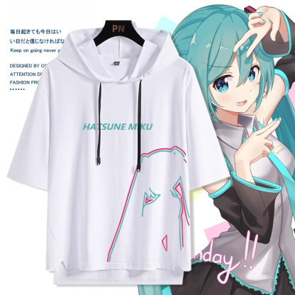 初音動漫未來miku 連帽短袖t恤