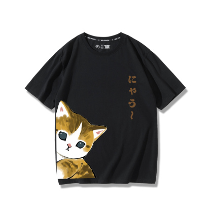 可愛貓咪探頭2024親子情侶男女同款 純棉T恤