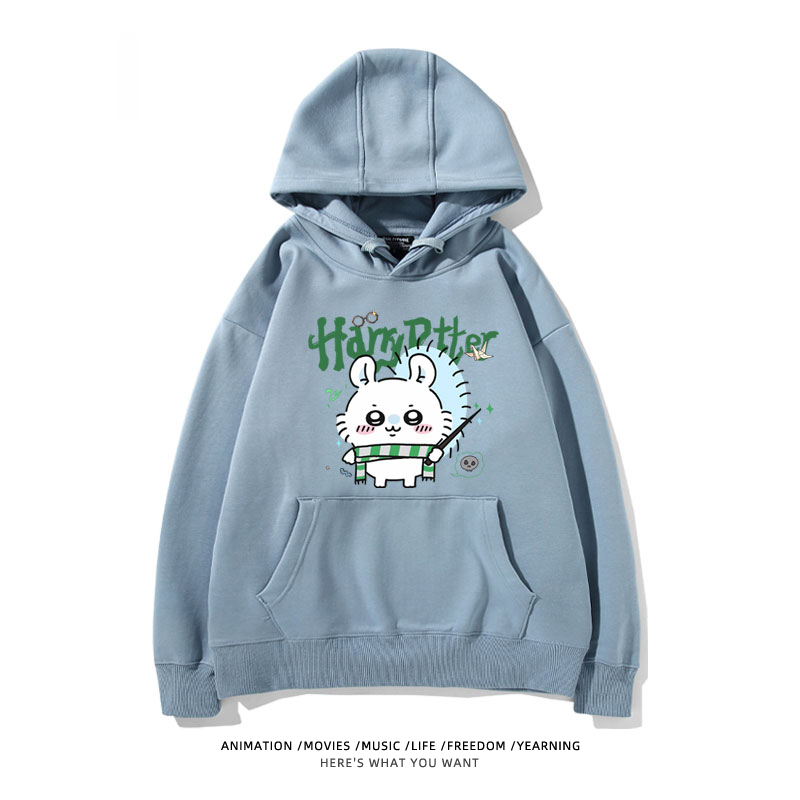 Chiikawa聯名衛衣2024秋冬新款親子情侶裝薄絨款連帽衛衣