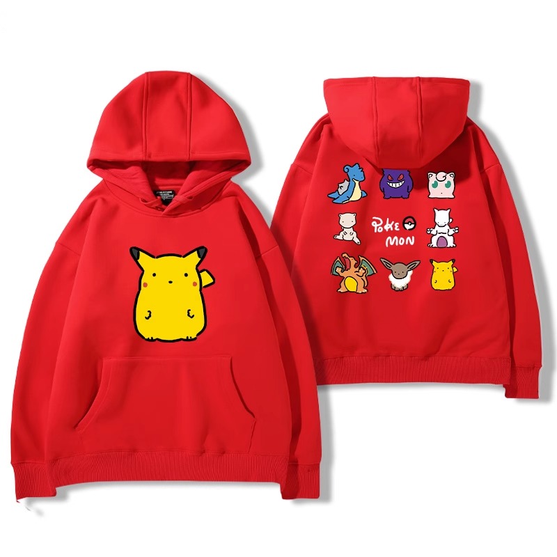 寶可夢聯名衛衣2024秋冬新款親子情侶裝薄絨款連帽衛衣