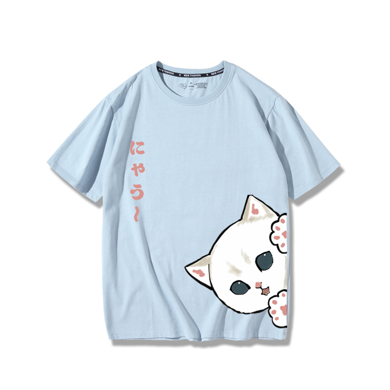 可愛貓咪探頭2024親子情侶男女同款 純棉T恤