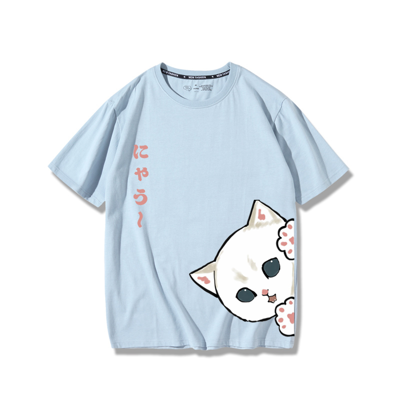 可愛貓咪探頭2024親子情侶男女同款 純棉T恤