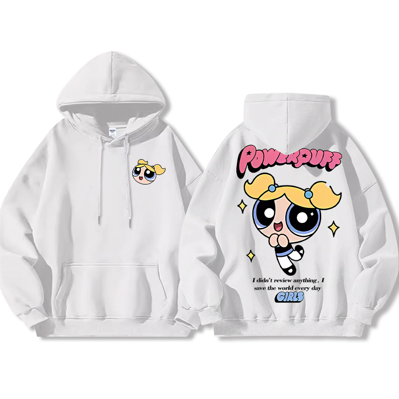 飛天小女警聯名衛衣女衛衣2024秋冬新款親子情侶裝薄絨款連帽衛衣