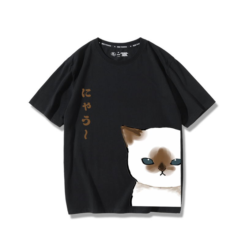 可愛貓咪探頭2024親子情侶男女同款 純棉T恤