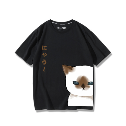 可愛貓咪探頭2024親子情侶男女同款 純棉T恤