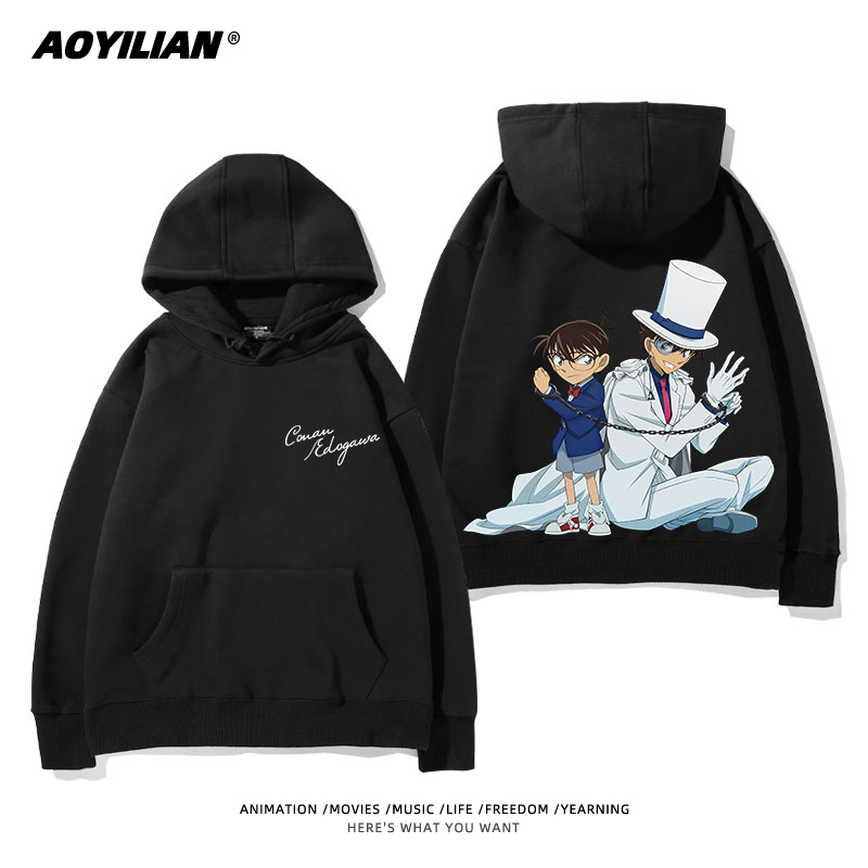 名偵探柯南 聯名衛衣2024秋冬新款親子情侶裝薄絨款連帽衛衣