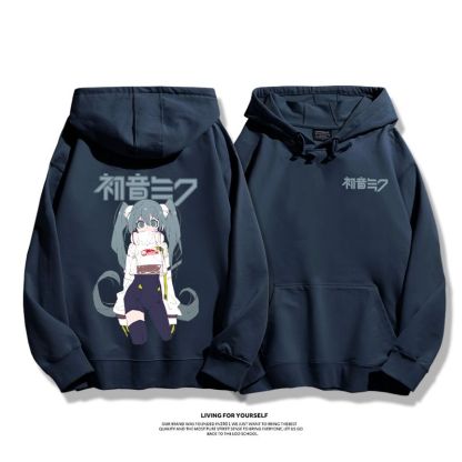 初音未來聯名衛衣2023秋冬新款親子情侶裝薄絨款連帽衛衣