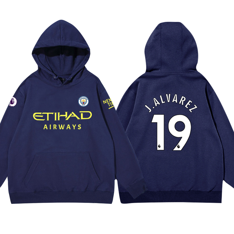 24-25賽季曼城主場球衣17號德布勞內9號哈蘭德 足球球迷 寬鬆百搭 秋冬款 寬鬆連帽衛衣