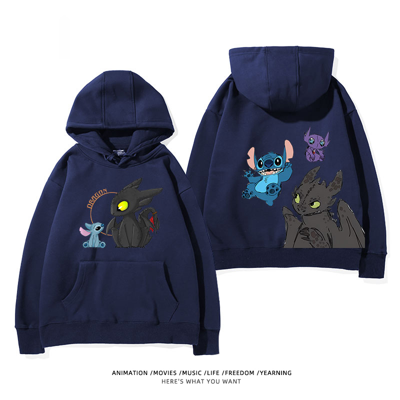 馴龍高手聯名史迪仔 2024秋冬新款親子情侶裝薄絨款連帽衛衣