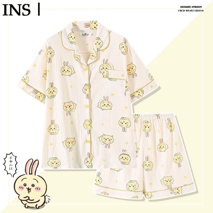 日系吉伊卡哇chiikawa睡衣女短袖T恤夏季純棉可愛烏薩奇家居服