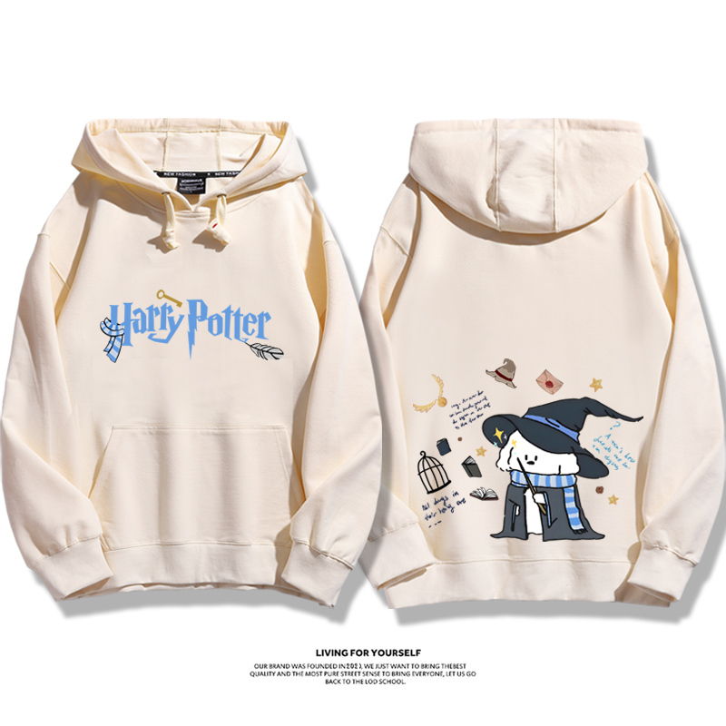 哈利波特聯名線條小狗2023秋冬新款親子情侶裝薄絨款連帽衛衣