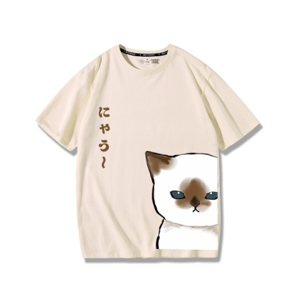可愛貓咪探頭2024親子情侶男女同款 純棉T恤