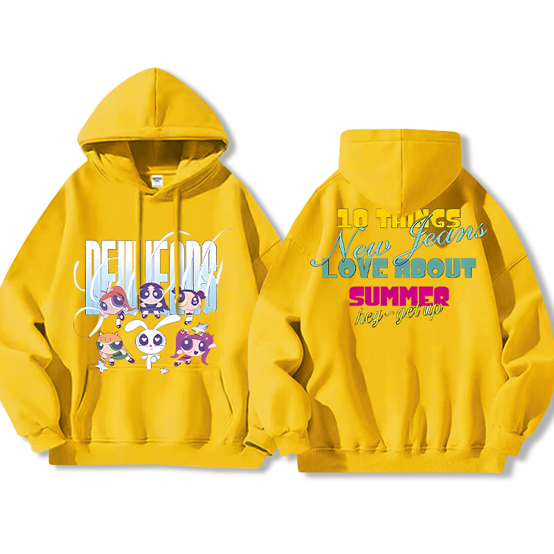 Haerin鯨妹聯名飛天小女警衛衣女衛衣2024秋冬新款親子情侶裝薄絨款連帽衛衣