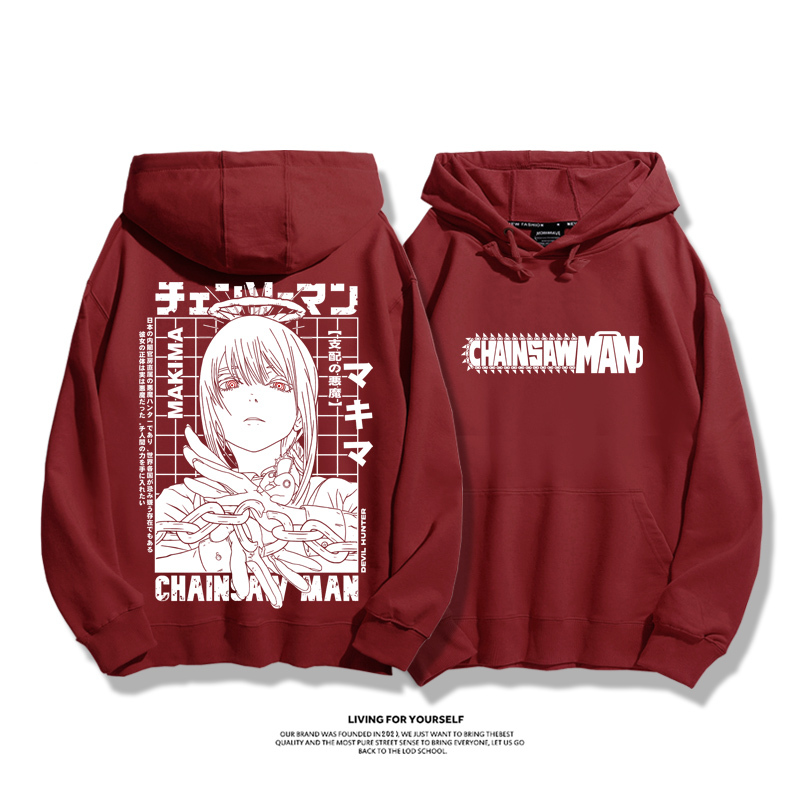 鏈鋸人瑪奇瑪2023秋冬新款親子情侶裝薄絨款連帽衛衣