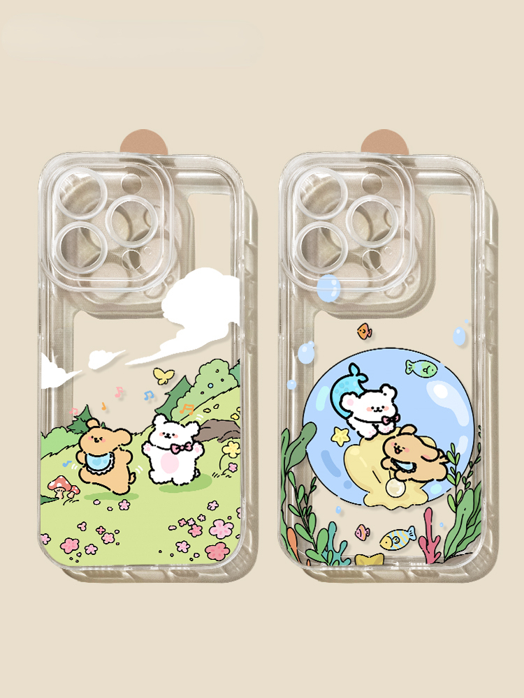 蘋果 系列線條小狗 彩色透明防摔軟殼