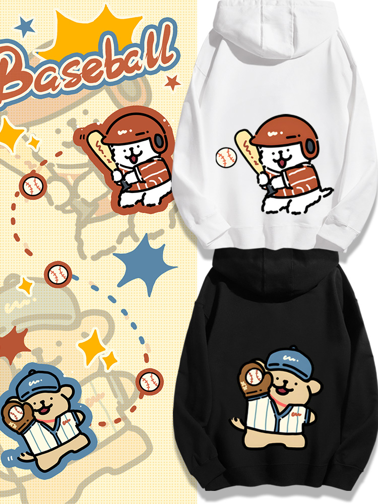 線條小狗聯名衛衣2023秋冬新款親子情侶裝薄絨款連帽衛衣