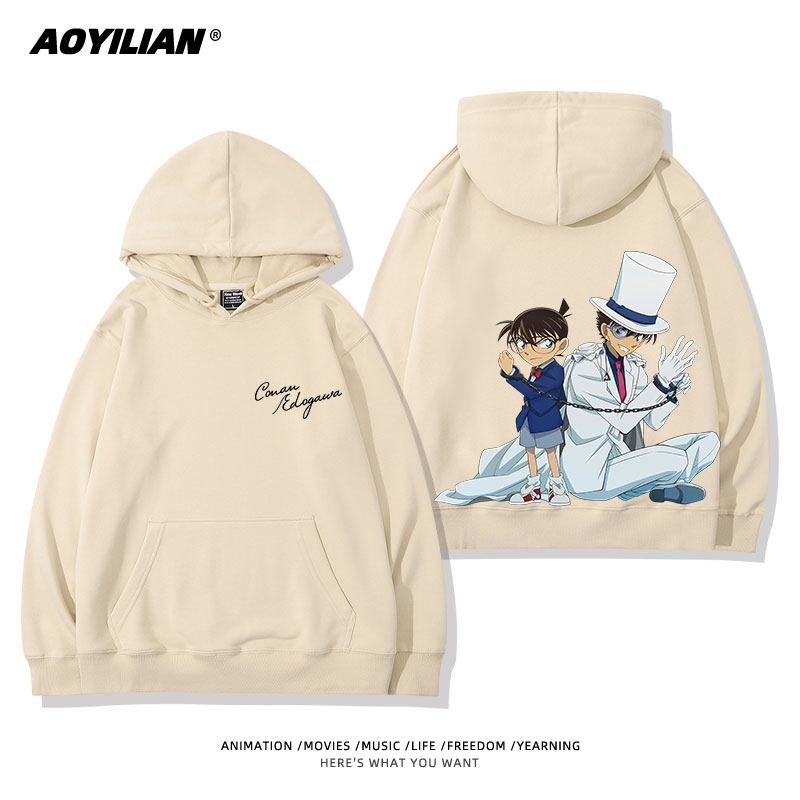 名偵探柯南 聯名衛衣2024秋冬新款親子情侶裝薄絨款連帽衛衣