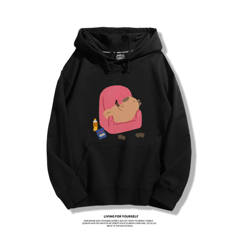 可愛水豚君卡比巴拉聯名衛衣2023秋冬新款親子情侶裝薄絨款連帽衛衣