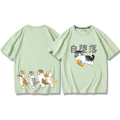 貓咪鯊魚呆萌可愛2024親子情侶男女同款 純棉T恤