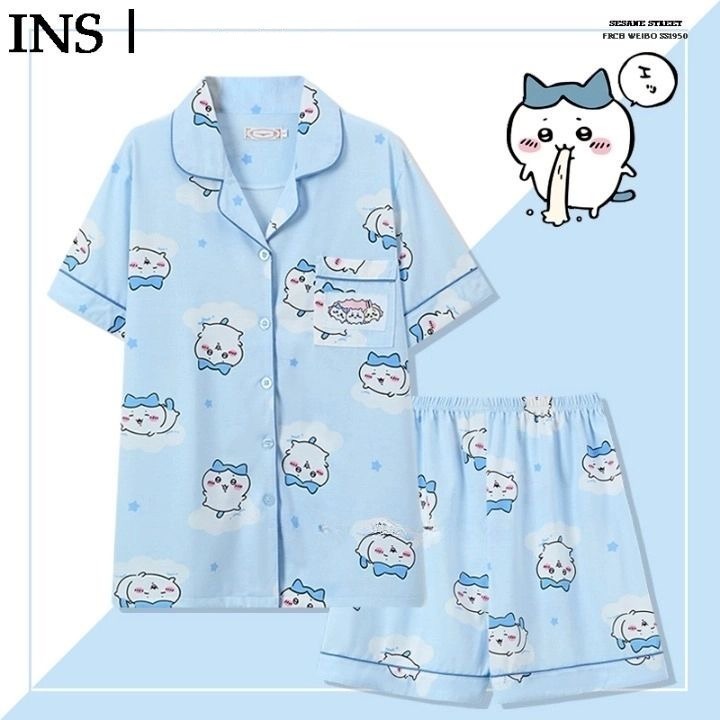 日系吉伊卡哇chiikawa睡衣女短袖T恤夏季純棉可愛烏薩奇家居服