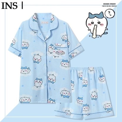 日系吉伊卡哇chiikawa睡衣女短袖T恤夏季純棉可愛烏薩奇家居服