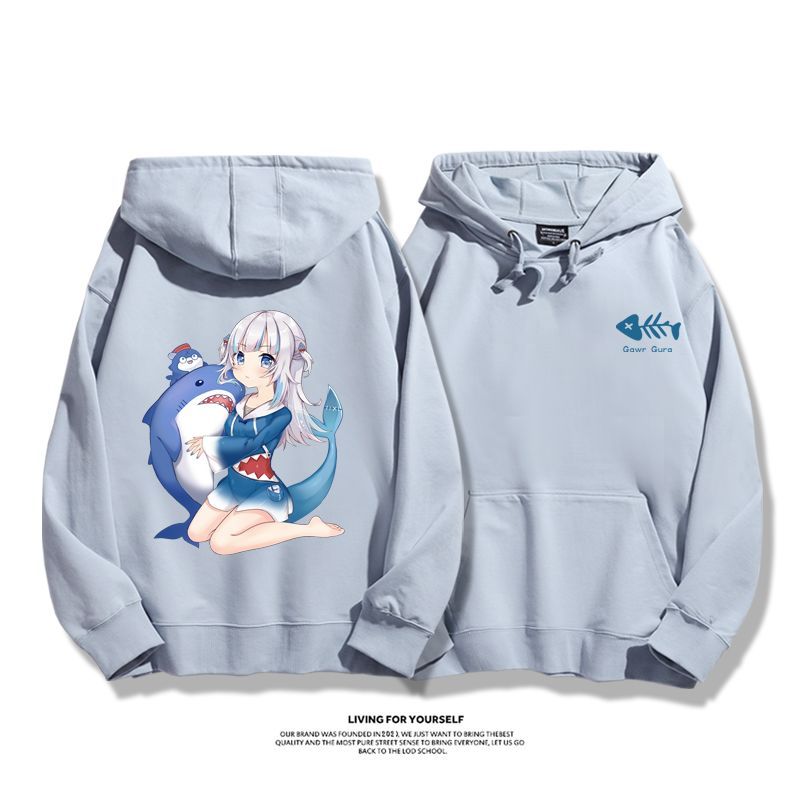 Gawr Gura聯名衛衣2023秋冬新款親子情侶裝薄絨款連帽衛衣