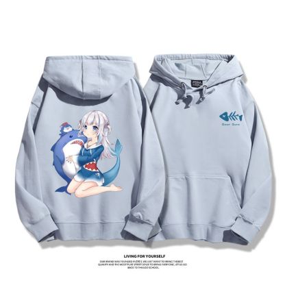 Gawr Gura聯名衛衣2023秋冬新款親子情侶裝薄絨款連帽衛衣